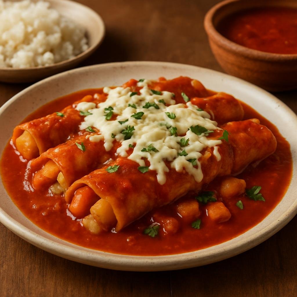 Entree: Mexico – Hidalgo (Central Mexico) – Enchiladas Mineras (Miner's Enchiladas) recipe