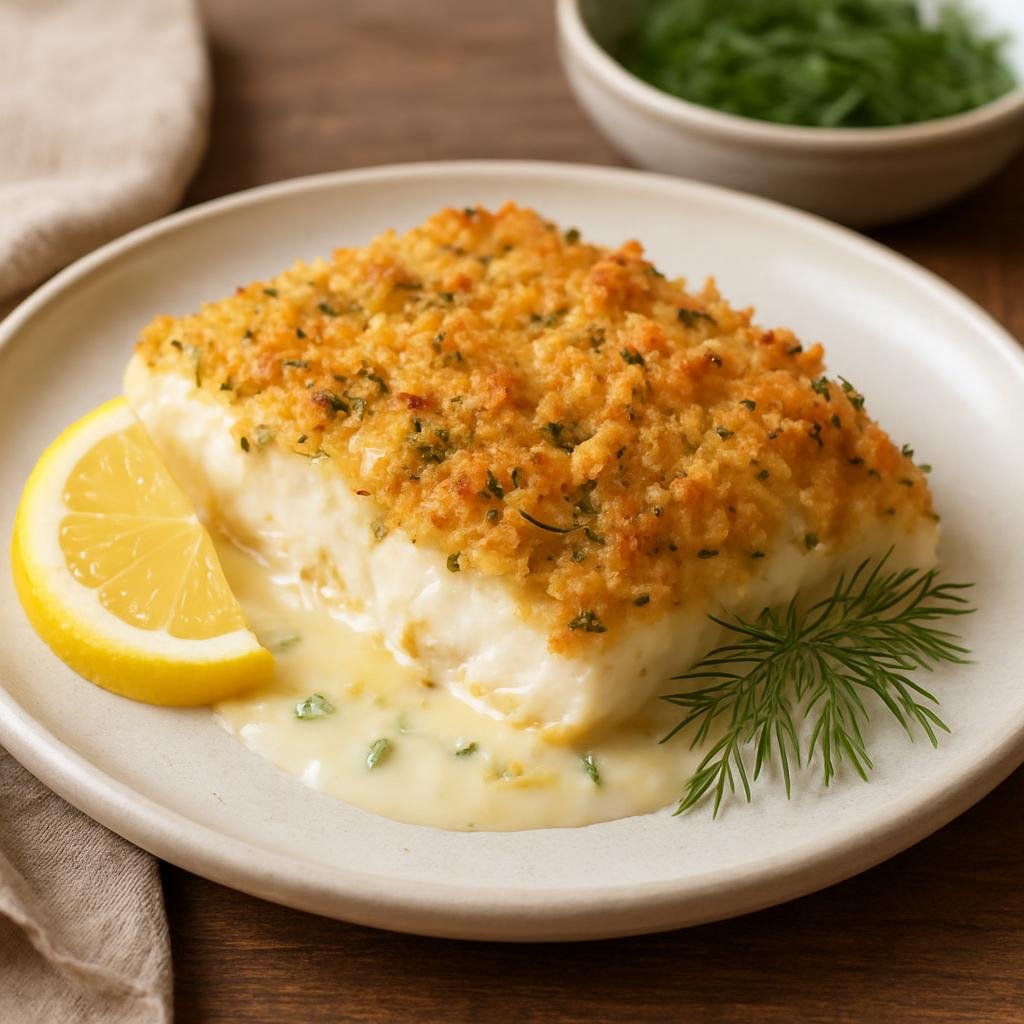 Entree: United States – Pacific Northwest (Washington) – Baked Halibut Olympia recipe