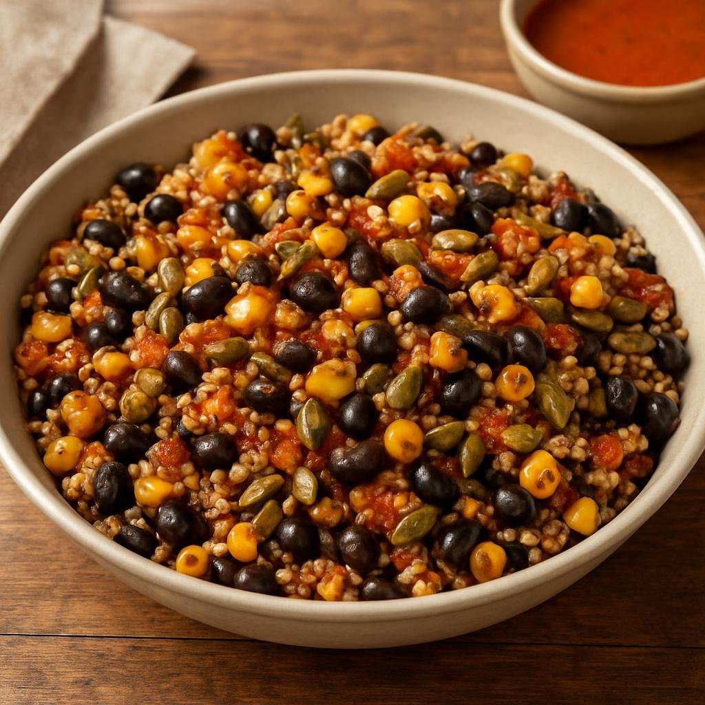 Salad: United States – New Mexico, Southwestern United States – Black Bean and Quinoa Salad with Red Chile Vinaigrette recipe