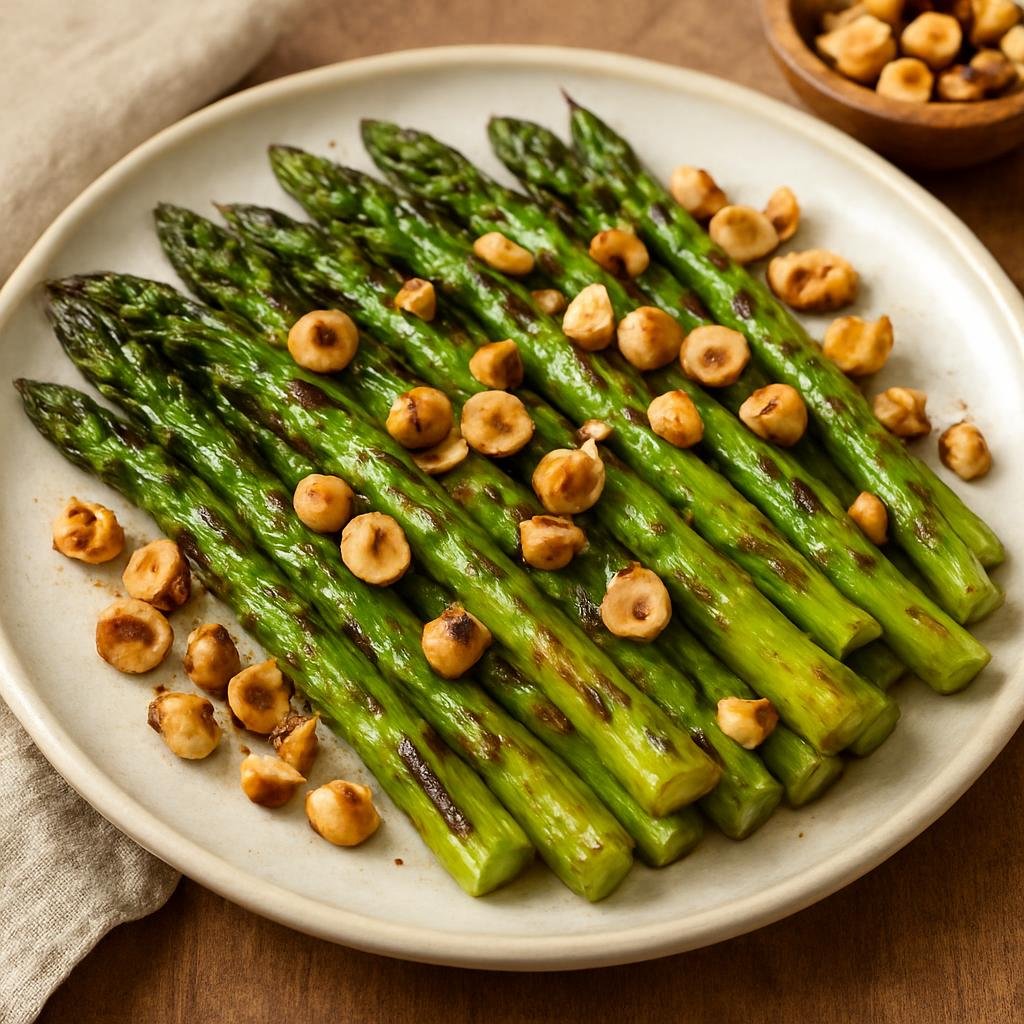 Side Dish: United States – Washington — Pacific Northwest – Grilled Asparagus with Hazelnuts recipe