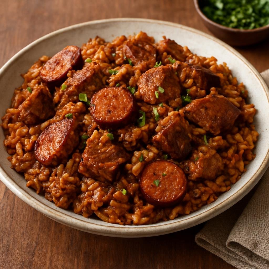 Entree: United States – Cajun and Creole Louisiana – Pork and Sausage Jambalaya recipe