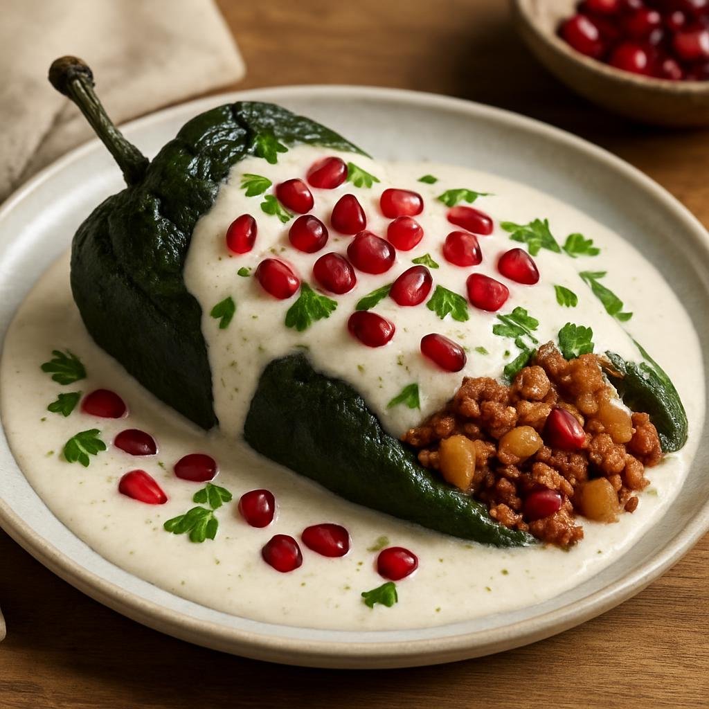 Entree: Mexico – Puebla – Chiles en Nogada (Poblano Peppers in Walnut Sauce) recipe