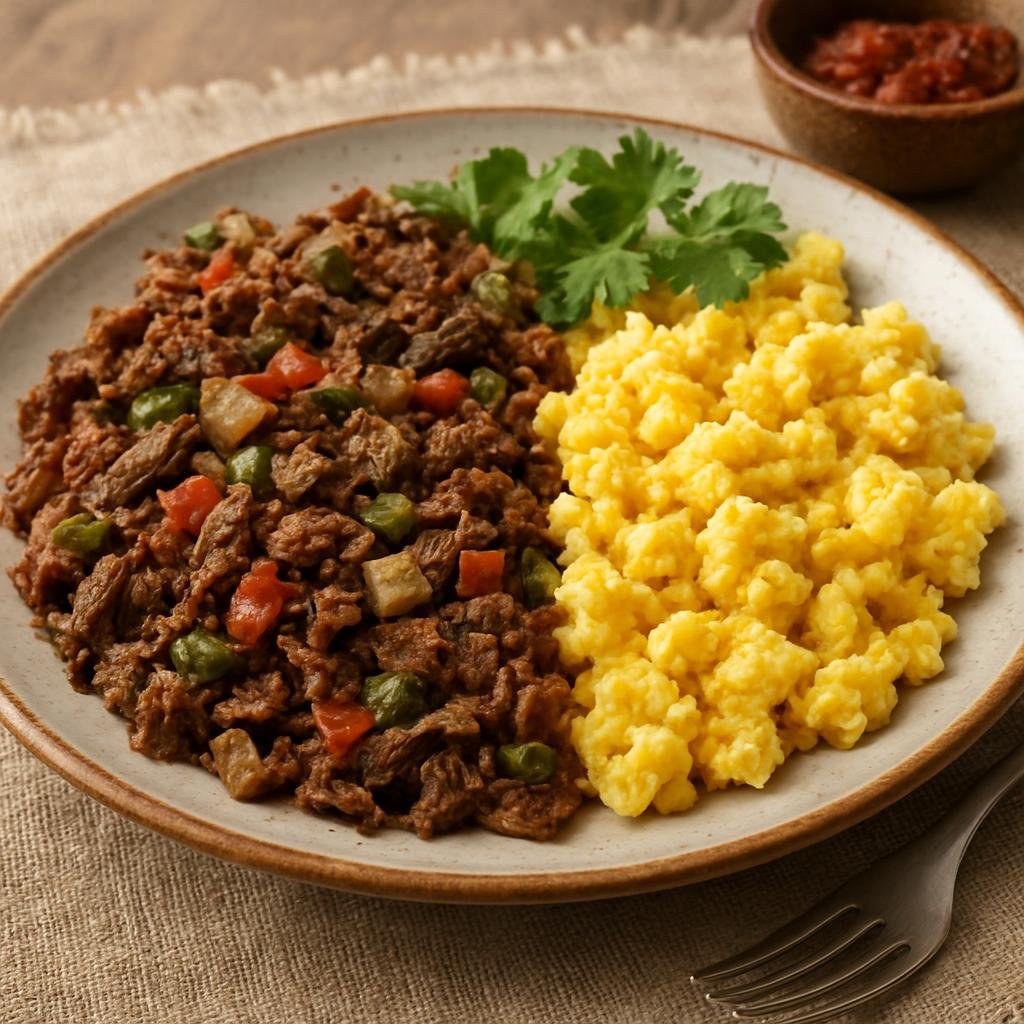 Entree: Mexico – Nuevo Leon, Northern Mexico – Machaca con Huevo (Shredded Dried Beef with Eggs) recipe