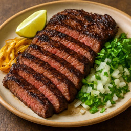 Entree: United States – Texas – Carne Asada (Grilled marinated skirt steak served sliced for tacos or plates.) recipe