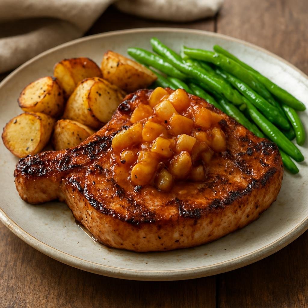Entree: United States – Wyoming – Wyoming Pork Chops with Apple Chutney recipe