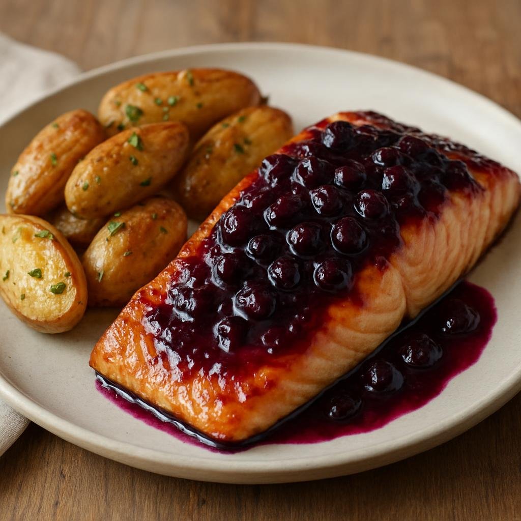 Entree: United States – Montana (Rocky Mountain United States) – Montana Huckleberry Glazed Salmon recipe