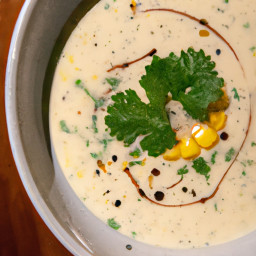 Soup: United States – Lime-Kissed Charred Corn and Cilantro Stem Soup recipe