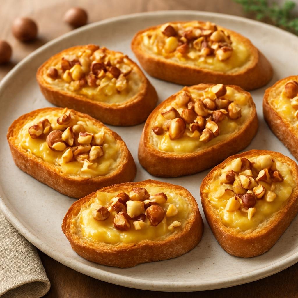 Appetizer: United States – Pacific Northwest (Oregon) – Tillamook Cheese and Hazelnut Crostini recipe