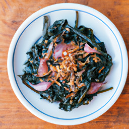 Side Dish: United States – Cider-Braised Collard Greens with Crispy Shallots recipe