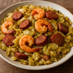 Entree: United States – Southern United States – Southern Fried Cabbage with Shrimp and Smoked Sausage recipe