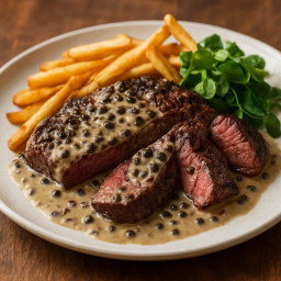 Entree: France – Hanger Steak au Poivre (Peppercorn hanger steak) recipe