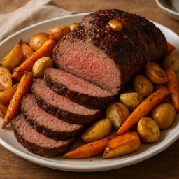 Entree: United States – Classic Oven-Roasted Sirloin Tip with Garlic and Root Vegetables recipe