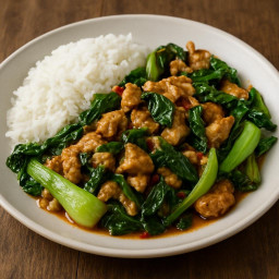 Entree: Thailand – Central Thailand – ผัดกะเพราไก่ กับ คะน้าจีน (บ๊อกชอย) ➤ Phat Krapao Gai kap khana chin (bok choy) (Stir-fried holy basil chicken with bok choy) recipe