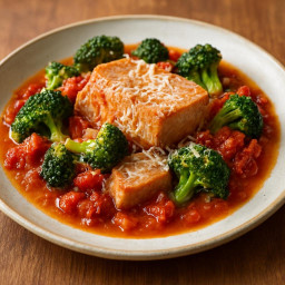 Entree: Italy – Tonno in Umido con Broccoli, Pomodori e Pecorino (Braised tuna with broccoli, tomatoes and Pecorino) recipe