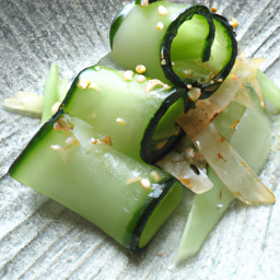 Side Dish: Japan – 柚子醤油の冷やしきゅうりリボン わかめとごま ▶ Yuzu Shōyu No Hiyashi Kyūri Ribon Wakame to Goma (Chilled Yuzu-Soy Cucumber Ribbons with Wakame and Sesame) recipe