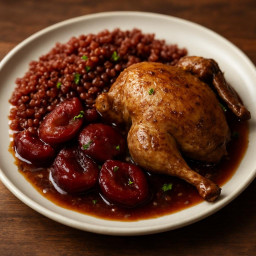 Entree: United States – Great Plains – Braised Partridge with Stewed Plums and Red Rice recipe