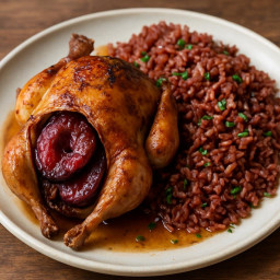 Entree: United States – Great Plains – Plum-Stuffed Partridge with Red Rice Pilaf recipe