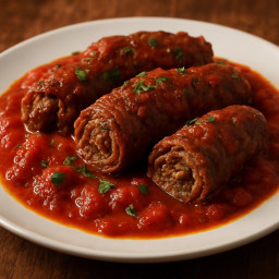 Entree: Italy – Campania – Braciole alla Napoletana (Neapolitan-style rolled beef braised in tomato sauce) recipe