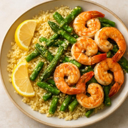Entree: France – Provence – Provençal Lemon Shrimp with Asparagus Couscous recipe