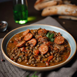 Entrée: United States – Spicy Sausage and Lentil Stew recipe