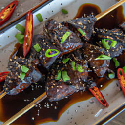 Entrée: China – 香辣牛肉串 ▶ Xiang La Niu Rou Chuan (Spicy Beef and Green Onion Skewers) recipe