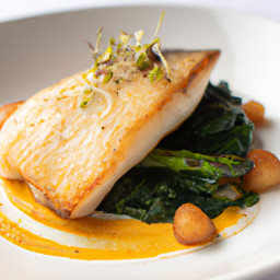 Entrée: United States – Pan-Seared Halibut with Sautéed Greens recipe