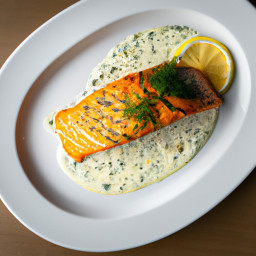 Entrée: United States – Pan-Seared Salmon with Dill and Lemon Butter Sauce recipe