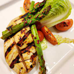 Entrée: United States – Grilled Chicken and Asparagus with Roma Tomato Romaine Salad recipe