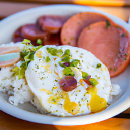 Entrée: United States – Spam and Eggs Served Over Rice recipe