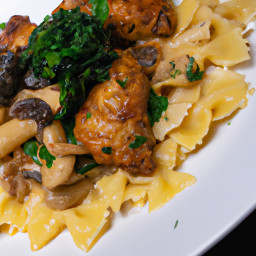 Entrée: United States – Braised Chicken Wings with Mushrooms and Onions over Macaroni recipe