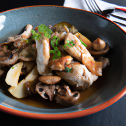 Entrée: France – Fricassée de Poulet aux Champignons et Oignons (Chicken Fricassee with Mushrooms and Onions) recipe