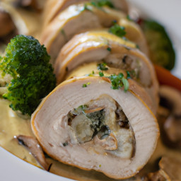 Entrée: France – Roulade de Poulet Farci aux Champignons et Brocoli (Stuffed Chicken Roulade with Mushrooms and Broccoli) recipe