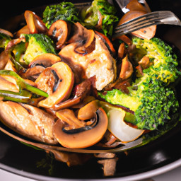 Entrée: United States – Skillet Chicken with Caramelized Onions, Mushrooms, and Broccoli recipe