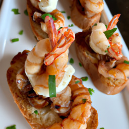 Appetizer: France – Crostini aux Crevettes Amandine (Almond Shrimp Crostini) recipe