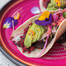 Entrée: Mexico – Tacos de Maíz con Betabel Asado y Aguacate (Corn Tacos with Roasted Beet & Avocado) recipe
