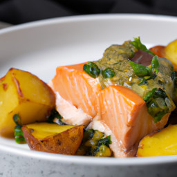 Entrée: Italy – Salmone al Forno con Pesto e Patate (Baked Salmon with Pesto and Potatoes)