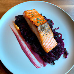Entrée: United States – Pan-Seared Salmon with Braised Red Cabbage recipe