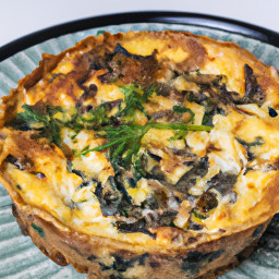 Entrée: France – Quiche sans Croûte aux Champignons et Cheddar (Crustless Mushroom and Cheddar Quiche) recipe
