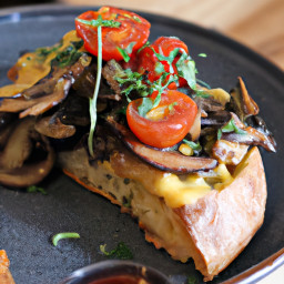 Entrée: United Kingdom – Welsh-Style Open-Faced Cheddar, Tomato & Mushroom Toast recipe