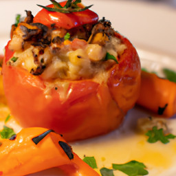 Entrée: France – Tomates Farcies aux Champignons de Paris (Stuffed Tomatoes with Oyster Mushrooms) recipe