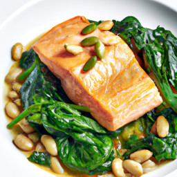 Entree: Portugal – Salmon with Lima Beans and Sautéed Spinach (Mediterranean Style) recipe