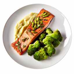 Entree: Spain – Roasted Salmon with Broccoli and Avocado-Lima Bean Mash recipe