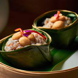 Entree: China – Guangdong – 糯米雞 ➤ Nuòmǐ jī (Lo mai gai) (Lotus‑leaf wrapped sticky rice with savory fillings and tiger prawns) recipe
