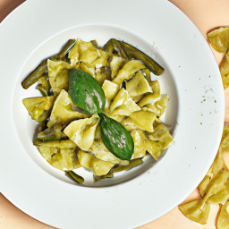 Entree: Italy – Liguria – Farfalle al Pesto Genovese (Bow-tie pasta with Genovese basil pesto, potatoes, and green beans) recipe