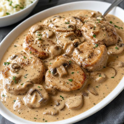 Entree: France – Pork Medallions in Mushroom Cream Sauce recipe