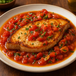 Entree: France – Provence – Espadon à la Provençale (Provençal swordfish with tomato, garlic, and herbs) recipe