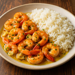 Entree: Spain – Andalusia – Gambas al Ajillo con Arroz (Garlic shrimp with rice) recipe