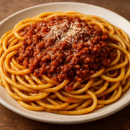 Entree: Italy – Emilia-Romagna – Bucatini con Ragù alla Bolognese (Bucatini with Bolognese ragù) recipe