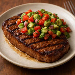 Entree: United States – California – Grilled New York Strip with Avocado-Tomato Salsa recipe
