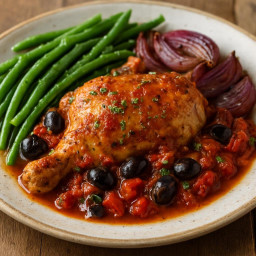 Entree: France – Provence – Poulet Provençale (Chicken Provençal) with Green Beans and Red Onions (Provençal-style chicken) recipe
